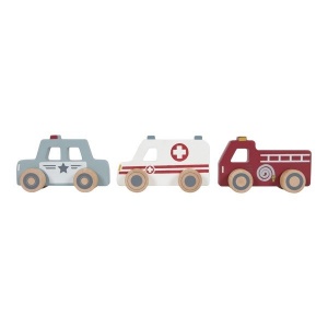 Zestaw drewnianych aut, karetka, policja, wóz strażacki - Little Dutch,